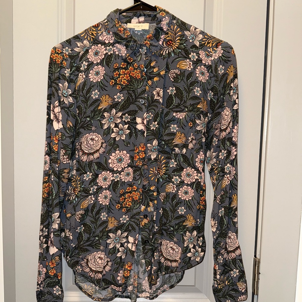 LOFT Floral Long Sleeve Button-Up Shirt